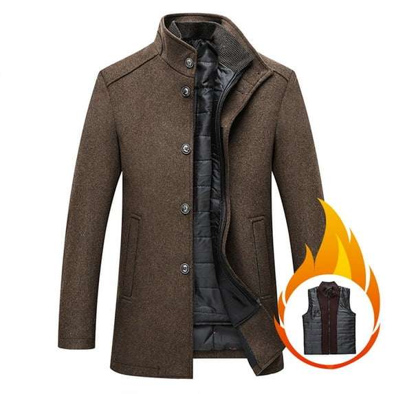 Wool Mens Jacket Brown Fleece Casual Jacket Button-Up Long Sleeve Zip Up Mens Clothes