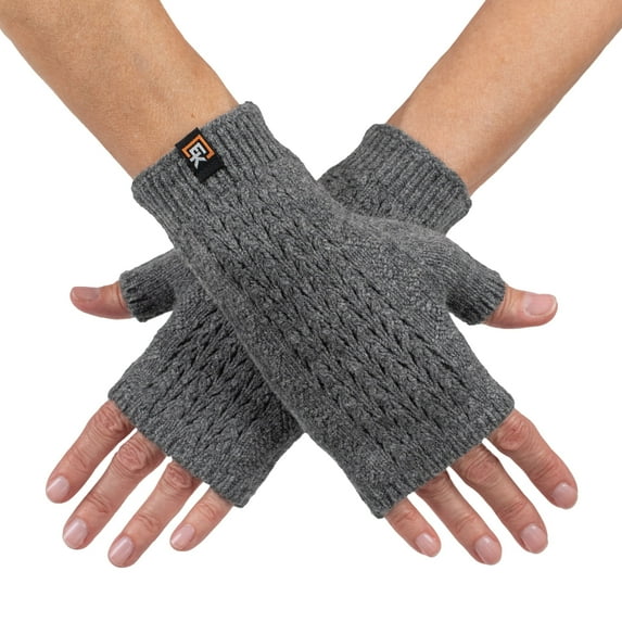 Wool Mesh Knit Fingerless Mittens - Made in the USA - Super Soft Merino Wool - Small - Grey