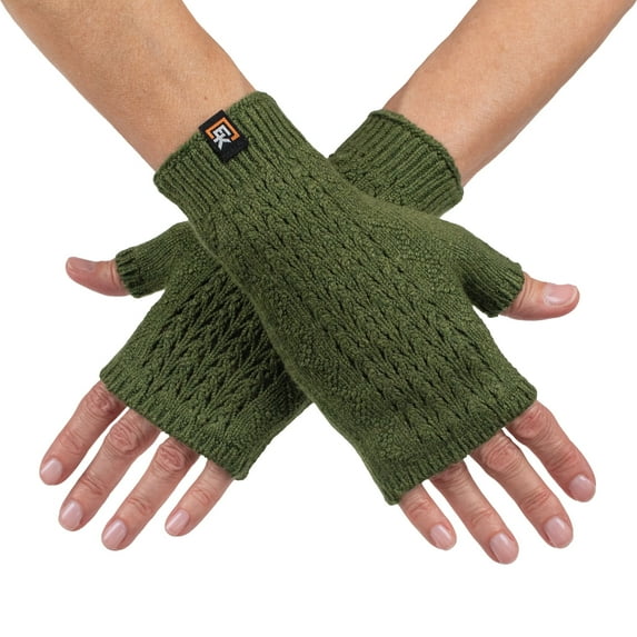 Wool Mesh Knit Fingerless Mittens - Made in the USA - Super Soft Merino Wool - Small - Moss Green