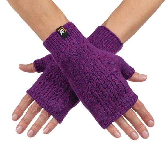 Wool Mesh Knit Fingerless Mittens - Made in the USA - Super Soft Merino Wool - Small - Viola Melange