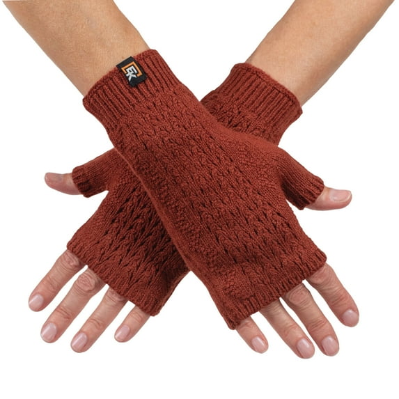 Wool Mesh Knit Fingerless Mittens - Made in the USA - Super Soft Merino Wool - Small - Copper