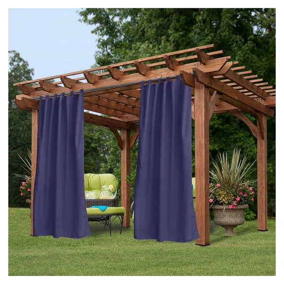 Wool Outdoor Curtains 50x120 Inch Navy Blue - Patio Privacy Drapes with Straps