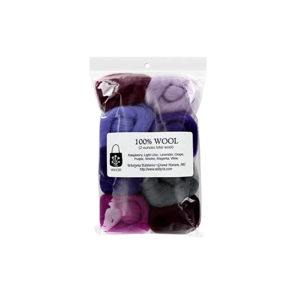 Wool Roving 12" .25oz 8/Pkg-Lilacs, Pk 1, Wistyria Editions