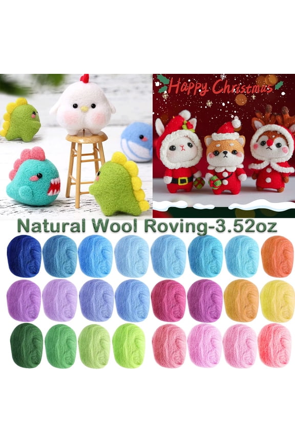 Wool Roving Yarn, Fiber Roving Wool Top, Wool Felting Supplies, Pure Wool, Chunky Yarn, Spinning Wool Roving for Needle Felting Wet Felting DIY Hand Spinning, 3.52oz