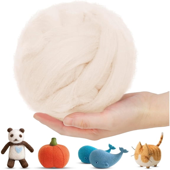 Wool Roving for Needle Felting, 7oz Felting Yarn Felt Chunky Yarn, Core Hand Spinning, Wet DIY Handcrafts (Beige) Beige