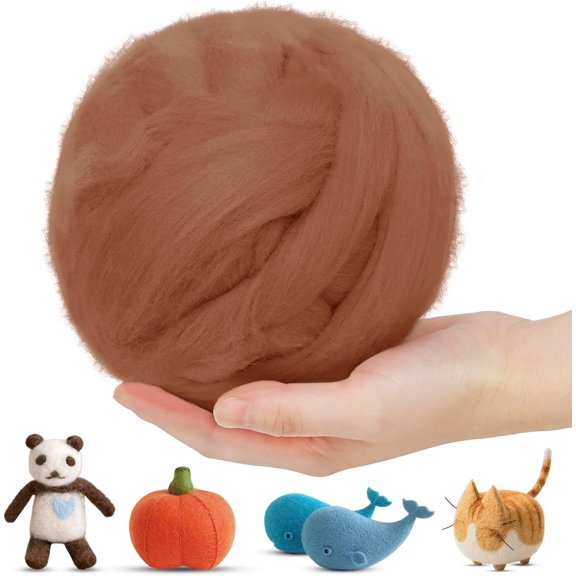 Wool Roving for Needle Felting, 7oz Felting Yarn Felt Chunky Yarn, Core Hand Spinning, Wet DIY Handcrafts (Camel) Camel