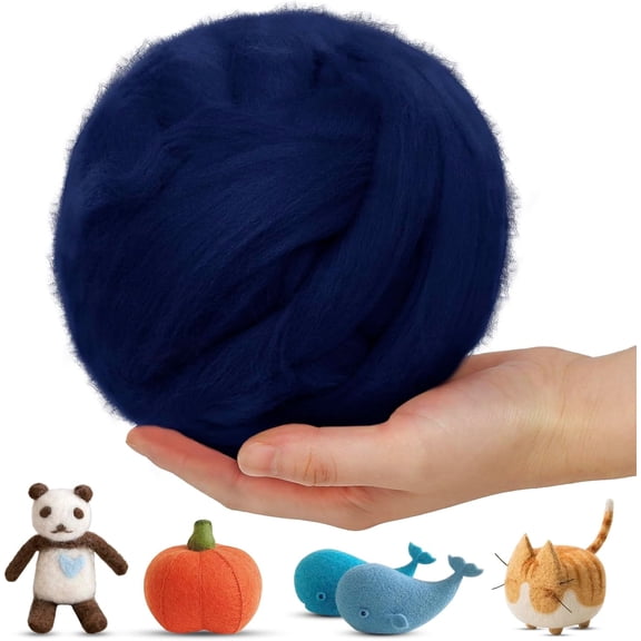 Wool Roving for Needle Felting, 7oz Felting Yarn Felt Chunky Yarn, Core Hand Spinning, Wet DIY Handcrafts (Dark Blue) Dark Blue
