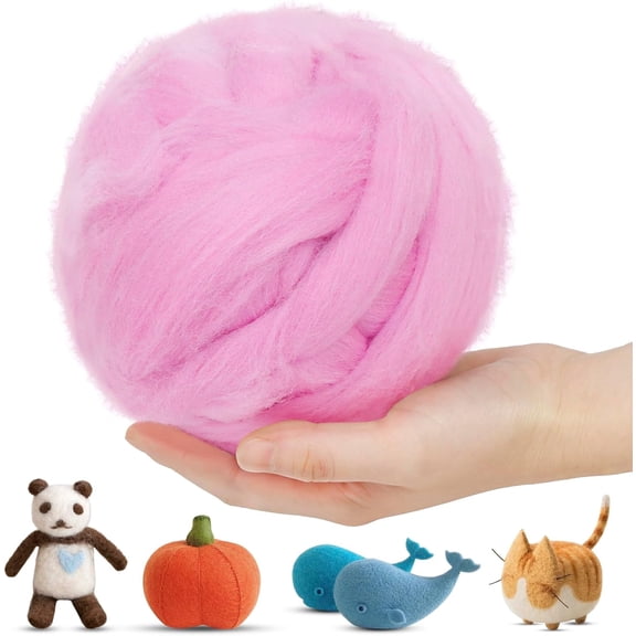 Wool Roving for Needle Felting, 7oz Felting Yarn Felt Chunky Yarn, Core Hand Spinning, Wet DIY Handcrafts (Pink) Pink