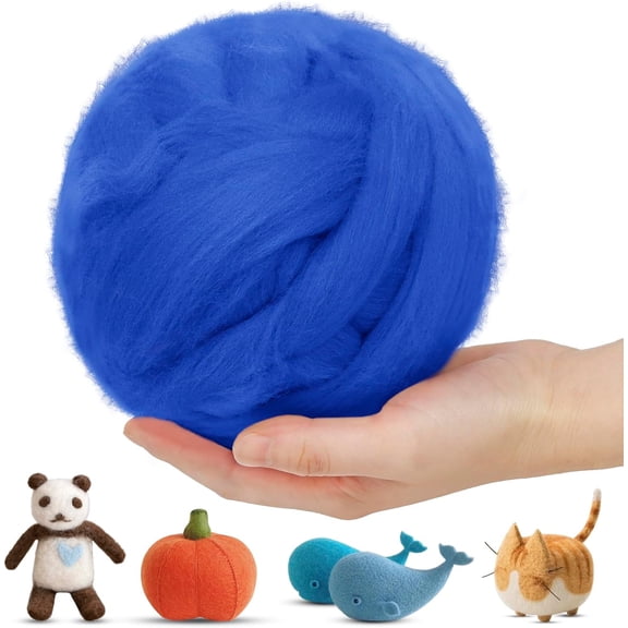 Wool Roving for Needle Felting, 7oz Felting Yarn Felt Chunky Yarn, Core Hand Spinning, Wet DIY Handcrafts (Royal Blue) Royal Blue