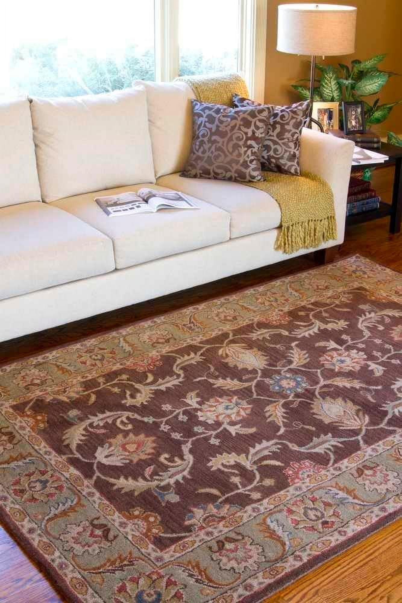 Wool Rugs, 10X10 Daysland Traditional Dark Brown Square Area Rug, Brown Beige Carpet For Living