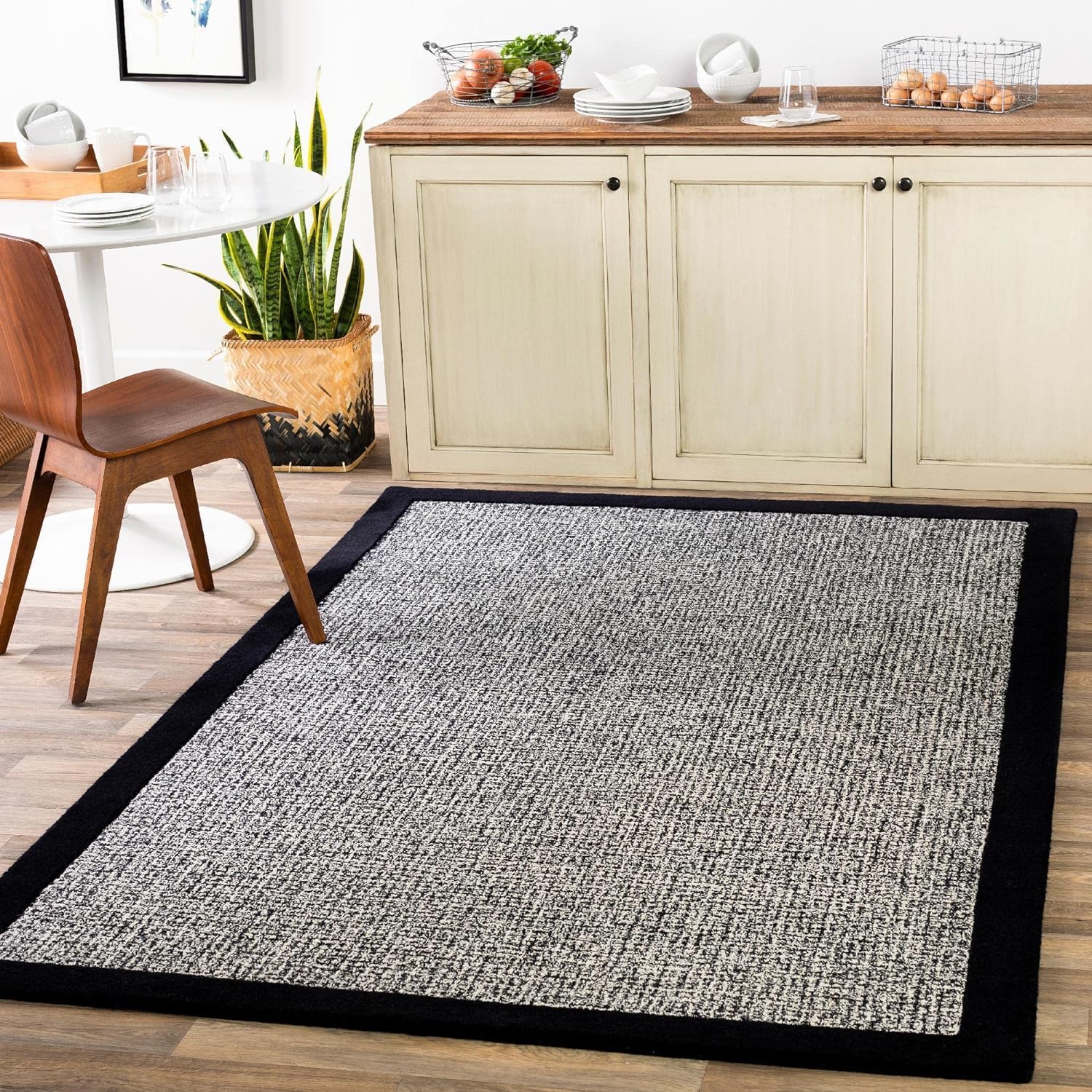 Wool Rugs, 10X14 Earby Modern Black Area Rug, Black Beige Carpet For