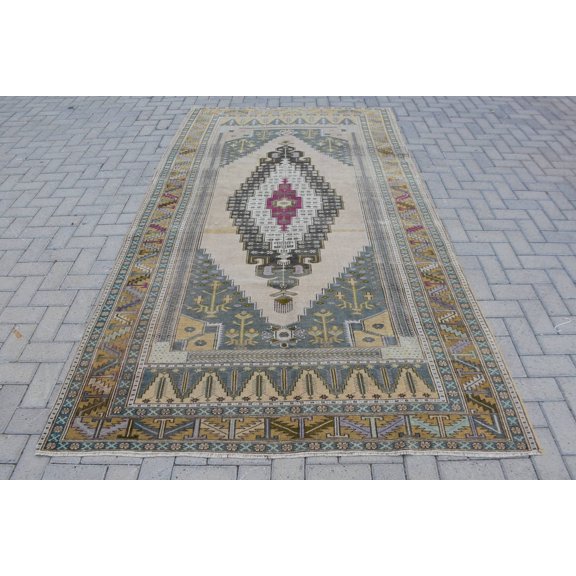 Wool Rugs, 5.3x9.4 ft Large Rug, Old Rugs, Vintage Rug, Turkish Rug, Oushak Rug