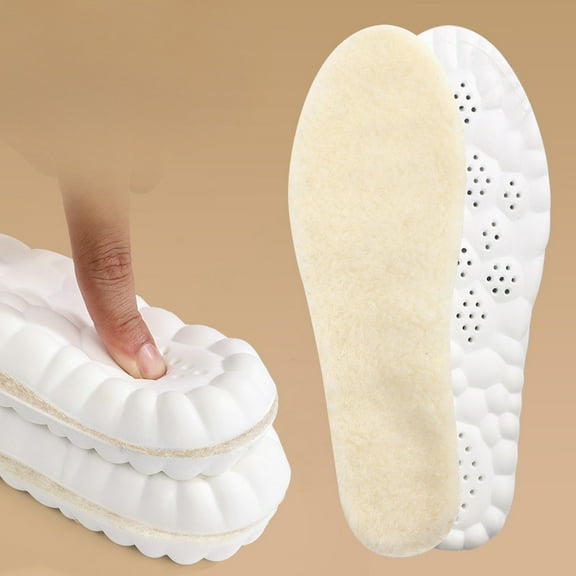 Wool Shoe Insoles, Resilience Warm Fluffy Shoes Insert, Unisex All Size, for Winter Boots Hiking Shoes Cold Weather Protection, White