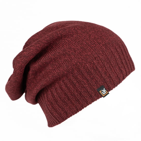 Wool Slouchy Beanie Hat for Men or Women - Super Soft Merino Wool - Made in The USA - Burgundy