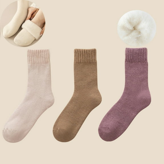 Wool Socks for Women 3 Color of Warm Winter Cozy Thermal Thick Socks Gifts for Women Thermal Socks for Winter Warm Winter Cozy Thermal Thick Socks (One Size,3 Pairs)