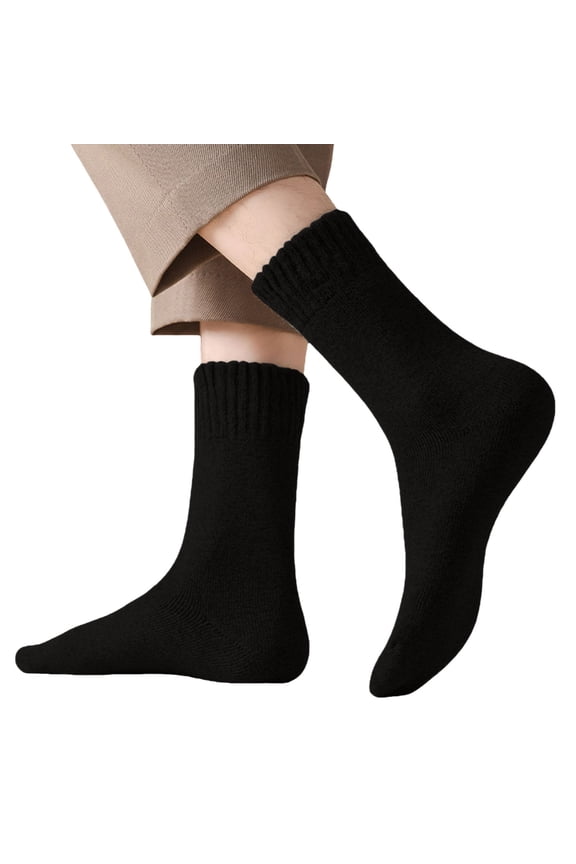 Wool Socks for Women, Winter Warm Fuzzy Fluffy Slipper Socks, Thick Cozy Crew Stockings, Non Slip Plush Fleece House Sock for Home, Sleeping, Lounging, Cold Weather Daily Wear Black