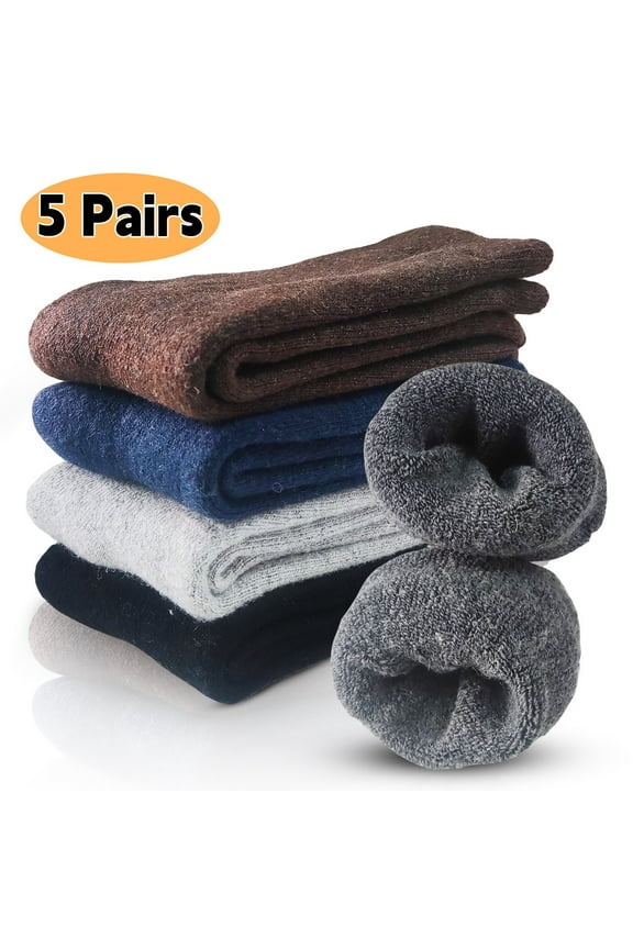Wool Socks for Men, Soft Warm Winter Socks for Men, Thick Winter Wool Hiking Socks, Socks Super Soft Cozy Boot Socks 5 Pairs
