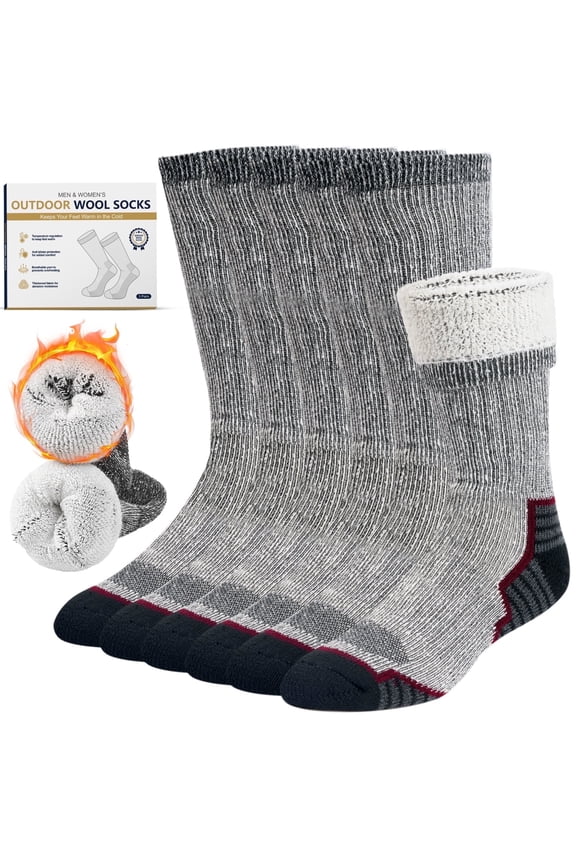 Wool Socks for Men and Women Thermal Crew Winter Hiking Warm Boot Socks For Work With Cushioned Sole 3 Pairs