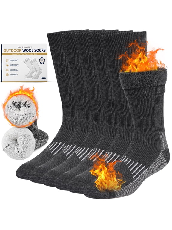 Freeyoka Merino Wool Socks for Men and Women, Thermal Crew Winter Socks with Cushioned Sole for Hiking, Work, 3 Pairs, Black