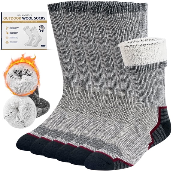 FreeYoka Wool Socks for Men and Women Thermal Crew Winter Hiking Warm Boot Socks For Work With Cushioned Sole 3 Pairs,Light Gray