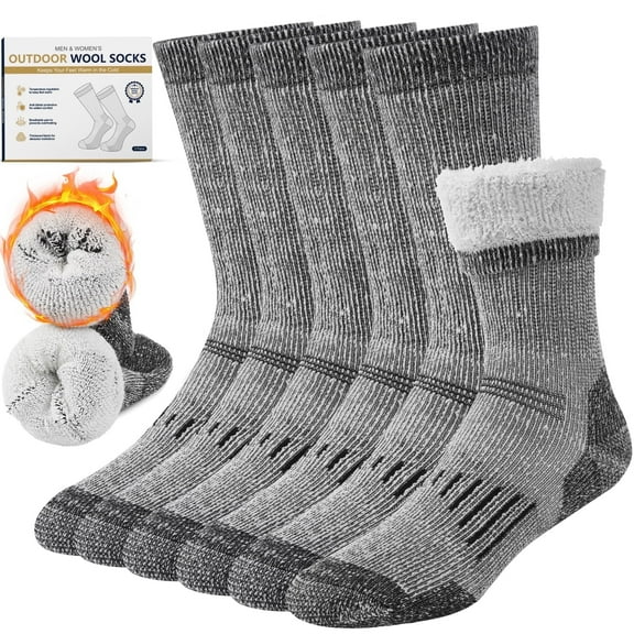 Wool Socks for Men and Women Thermal Crew Winter Hiking Warm Boot Socks For Work With Cushioned Sole 3 Pairs