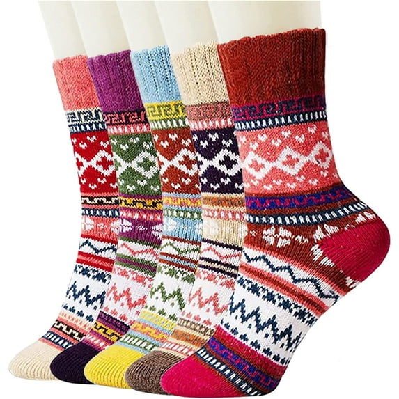 Wool Socks for Women, Thick Knit Womens Athletic Socks, Warm Socks for Women, Winter Crew Socks Cozy Socks Gifts socks for Women 5 Pairs 2