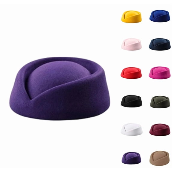 Wool Stewardess Air Hostesses Pillbox Hat Millinery Teardrop Fascinator Base Purple One Size