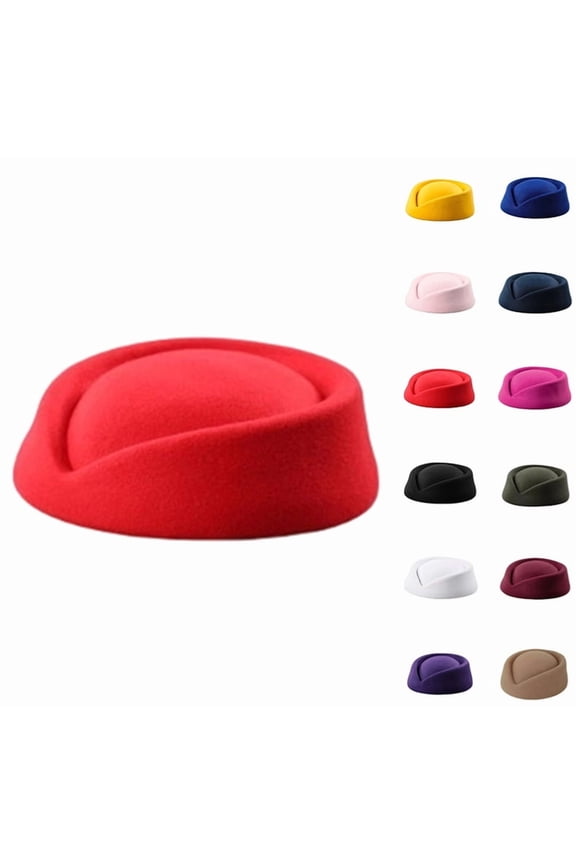 Wool Stewardess Air Hostesses Pillbox Hat Millinery Teardrop Fascinator Base Red One Size