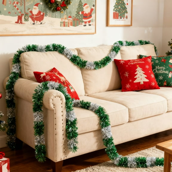 Wool Stripe Christmas Decoration - Indoor Festive Decor for Home, Office, Parties and Store Displays - Lightweight, Flexible Wool Material, Easy to Hang, Drape, or Wrap