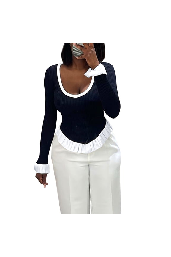 Wool Sweater for Women with Bateau Neckline Black One size