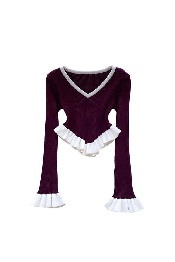 Wool Sweater for Women with Bateau Neckline Wine Red One size