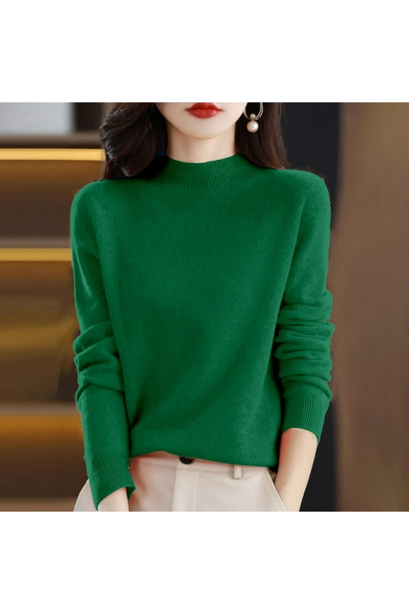 Wool Sweaters for Women 2024 New Merino Wool Long Sleeve Mock Neck Soft Warm Knit Jumpers Seamless Pullover Sweater Dark Green M