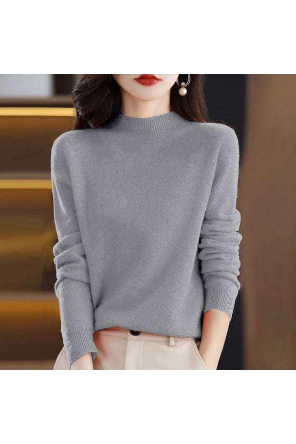 100% Merino Wool Sweaters for Women, 100% Merino Wool Mock Neck Long Sleeve Soft Pullover Sweater Gray L