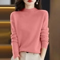 thumbnail image 1 of Wool Sweaters for Women 2024 New Merino Wool Long Sleeve Mock Neck Soft Warm Knit Jumpers Seamless Pullover Sweater Pink L, 1 of 5