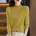 thumbnail image 1 of Wool Sweaters for Women 2024 New Merino Wool Long Sleeve Mock Neck Soft Warm Knit Jumpers Seamless Pullover Sweater Yellow M, 1 of 5