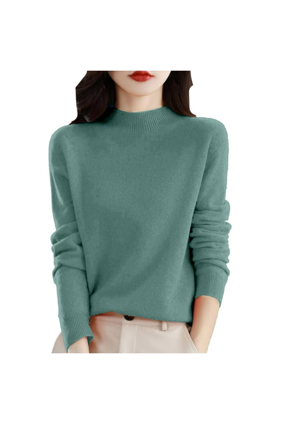 Wool Sweaters for Women Long Sleeve Trendy Jumper Knitted Pullover Soft Warm Wool Sweater Tops Mint Green 2XL