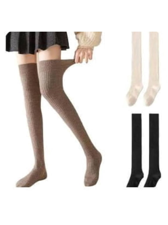 Wool Warm Thigh High Socks Extra Long Cotton for Women, Boot Cuffs Knee Cap Stocking Soft Compression Leg Thermal Thick Woolen Sock, Winter Wear Fluffy Over Knee Fuzzy