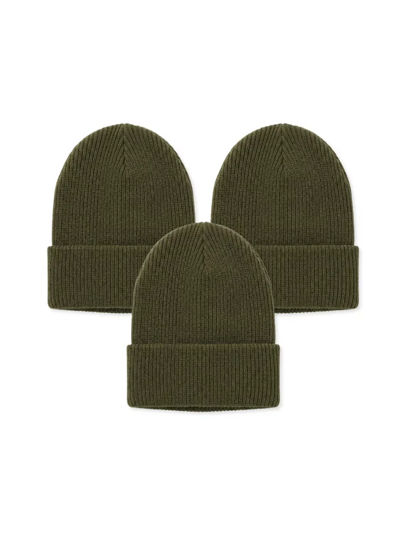 Wool Watch Cap Beanie, 100% Wool, Military Style, One Size, Olive Drab, 3-Pack