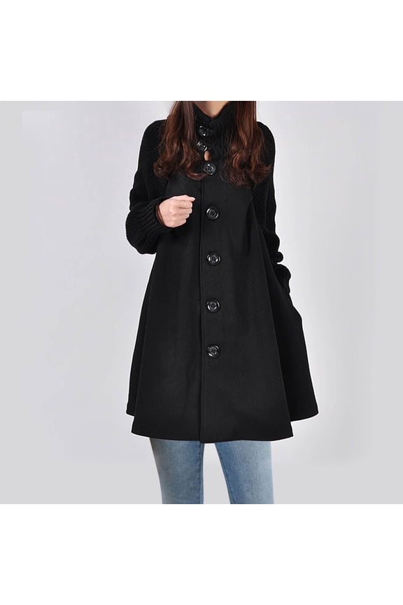 Wool Winter Coats for Women Plus Size M-5X Trendy Turtleneck Button-Down Knitted Long Sleeve Peacoats Ladies Casual Solid Warm Outerwear