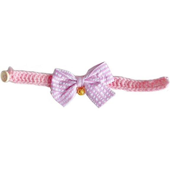 Wool Woven Bowknot Pet Bib Silent Bell Slim Collar Button Adjustment Cute Dress Up,Pink L