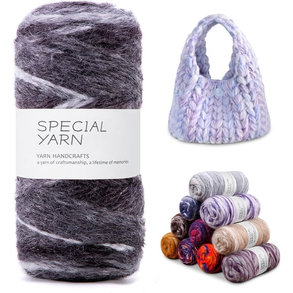 Wool Yarn for Crocheting, 150g/273yds, Soft Plush Multicolor Hand Knitting Chunky Crochet Bag, Hats, Blankets, Pillow Case, Home Decor, DIY Crafts (Dark Gray+White) Dark Gray+White 150g - 273 Yards