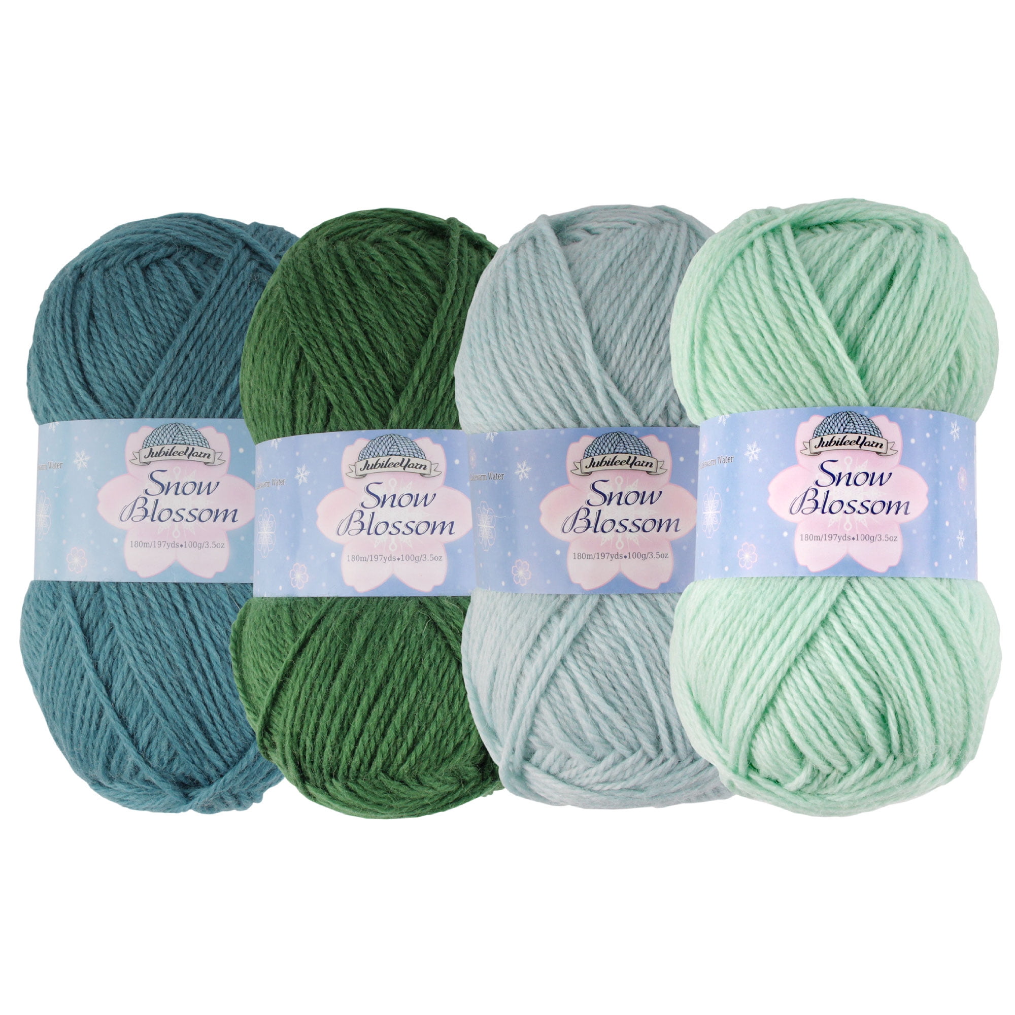 JubileeYarn Snow Blossom Yarn - DK Superwash Wool - Shades of Blue - 4 Skeins