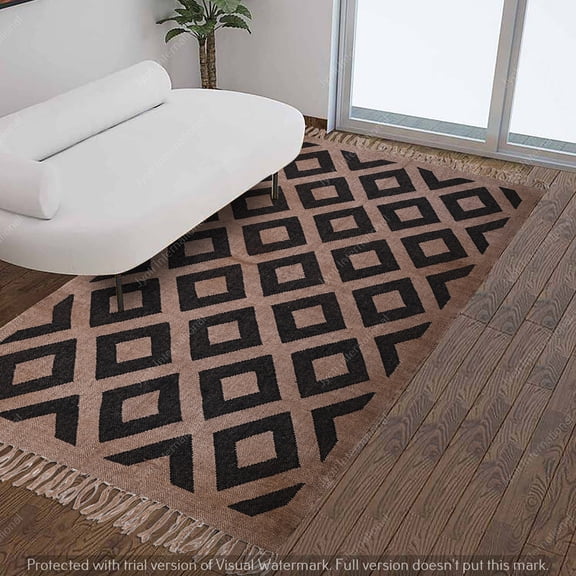 Wool jute kilim Rug Runner Area Rugs Bohemian Boho Home Living Vintage Modern trendy Decorative Gifts Dhurrie Dari Handmade Rug ( 3x5 Ft ) ( KILM- 13 )