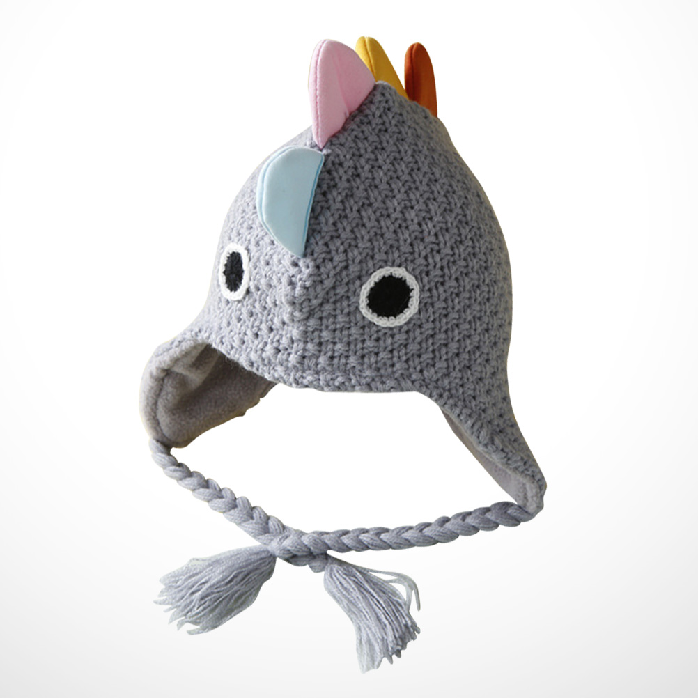 Wool for kids Grey Adorable Kids Hats Dinosaur Design Warm Wool Knitted