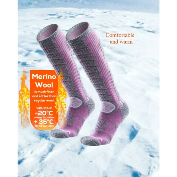 Wool ski socks - comfortable and warm, suitable for skiing, snowboarding and other winter sports, pink with black stripes, unisex, machine washable, winter sports gear | stylish winter socks, ski acc