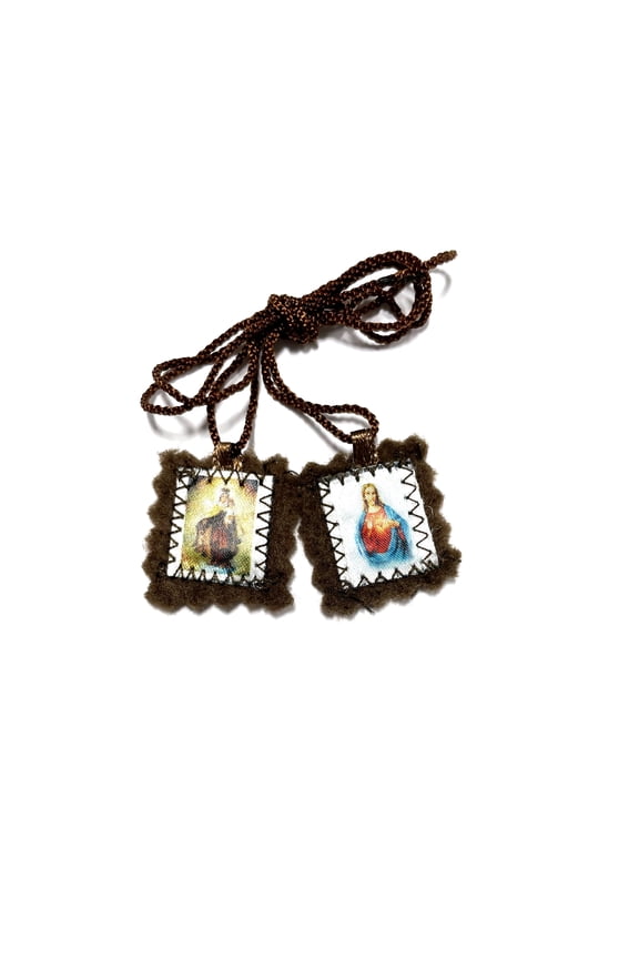 Wool traditional scapular of Our Lady of Mt Carmel. Escapulario de pao tradicional de La Virgen del Carmen