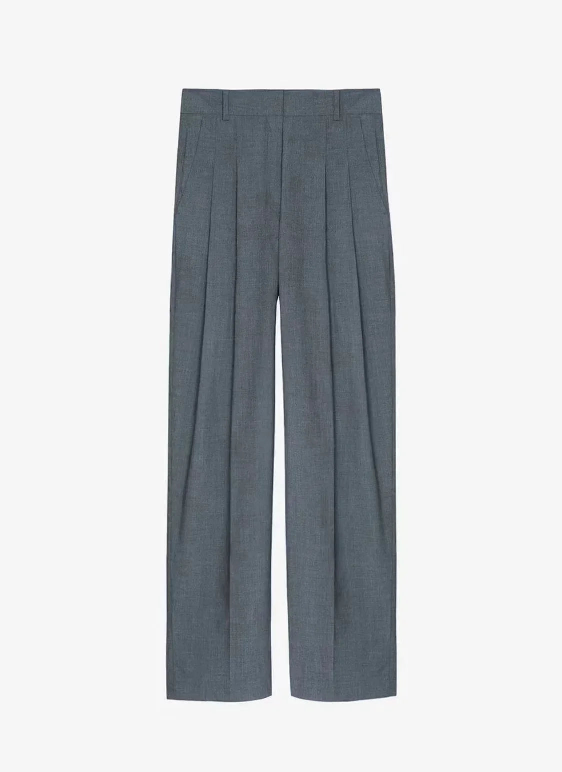 Wool High-Waisted Loose Straight-Leg Trousers