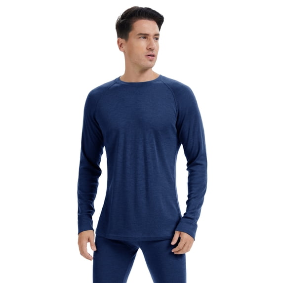 Woolcano Men's 100% Merino Wool Thermal Base Layer Top, 260 GSM Long Sleeve Shirt for Hiking, Skiing and Cold Weather Activities