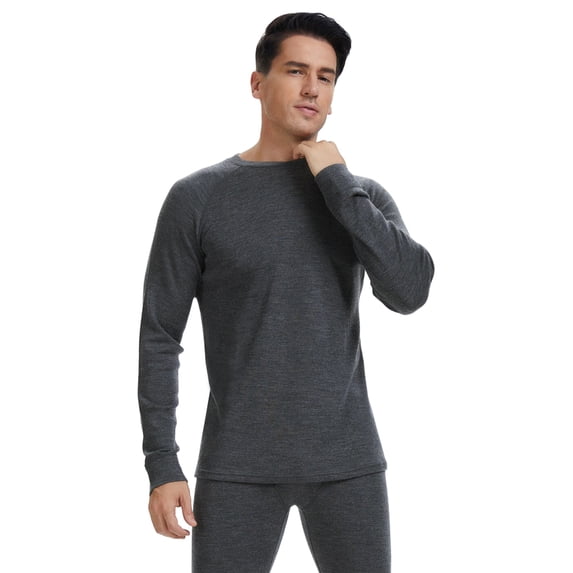 Woolcano Men's 100% Merino Wool Thermal Base Layer Top, 260 GSM Long Sleeve Shirt for Hiking, Skiing and Cold Weather Activities