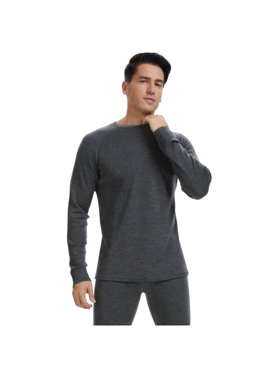 Men's 100% Merino Wool Thermal Base Layer Top, Long Sleeve Underwear Shirt for Hiking, Skiing and Winter Outdoor Activities